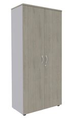 Armoire haute IDRA/DUAL - H180 x L80 x P47 - 2 portes - Corps alu - Portes et dessus imitation chêne gris