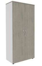 Armoire haute IDRA/DUAL - H180 x L80 x P47 - 2 portes - Corps blanc- Portes et dessus imitation chêne gris