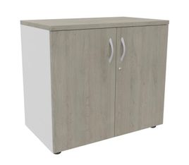 Armoire basse IDRA/DUAL - H72 x L80 x P47 - 2 portes - Corps blanc - Dessus et portes imitation Chêne gris