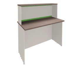 Banque d'accueil LUMINA - avec réhausse - L100 x H115 x P80 cm - Bande translucide Anis - Finition chêne gris/blanc