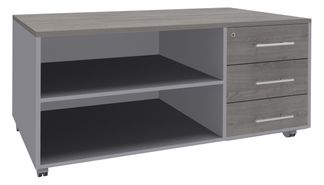Console mobile EXPRIM/LOFTER/LEVEL - L120 x H63 x P60 cm - 3 tiroirs - coté aluminium - finition façade et dessus imitation Chêne gris