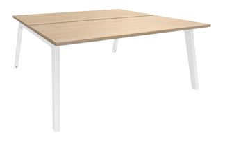 Bureau double STEELY - L160 cm - Elément de départ - Pieds blanc - plateau imitation Chêne clair