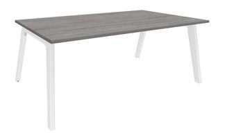 Bureau STEELY Manager - L180 cm - pied blanc - plateau imitation Chêne gris