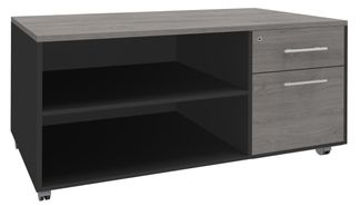 Console mobile LEVEL/STEELY/WOODY - L120 x H63 x P60 cm - 2 tiroirs dont 1 DS - coté anthracite - finition façade et dessus imitation Chêne gris