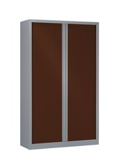 Armoire haute monobloc à rideaux ETIC - 198 x 120 cm - aluminium/imitation wengé
