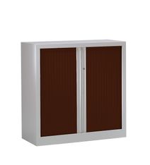 Armoire basse monobloc à rideaux ETIC - 100 x 120 cm - aluminium/imitation wengé