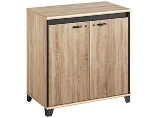 Armoire mi-haute MAMBO - L80 x H82 x P46 - 2 portes - Chêne Sonoma/noir