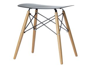 Tabouret bas SKOLL - pieds bois et acier noir - assise noire