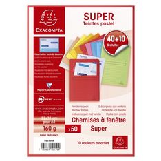 Exacompta - 40 + 10 Chemises à fenêtre - 160 gr - couleurs assorties