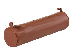 Clairefontaine - Trousse ronde - cuir teinté - châtain