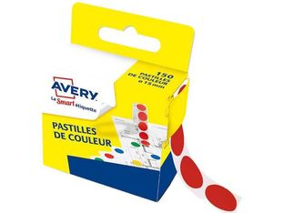 Avery - 150 Pastilles adhésives - rouge - diamètre 15 mm - boîte distributrice