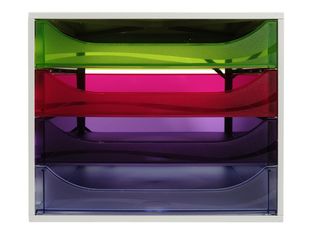 Exacompta Ecobox - Module de classement 4 tiroirs - gris/ arlequin transparent