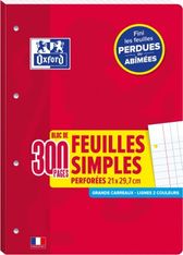Oxford - Bloc de cours - feuilles simples détachables A4 - 300 pages - grands carreaux (Seyes) - perforées