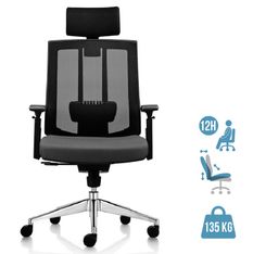 Fauteuil de bureau SHADE - accoudoirs réglables - appuie-tête réglable - noir et gris
