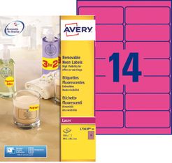 Avery - 350 Étiquettes amovibles rose fluo - 99,1 x 38,1 mm - Impression laser - réf L7363P-25