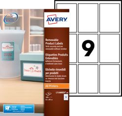 Avery - 20 Étiquettes amovibles blanches - 62 x 89 mm