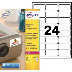 Avery - 480 Étiquettes ultra résistantes blanches - 33,9 x 63,5 mm - Impression laser - réf L6141-20