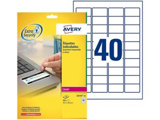 Avery - 800 Étiquettes indécollables blanches - 25,4 x 45,7 mm - Impression laser - réf L6145-20