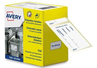 Avery - 150 Étiquettes solubles pré-imprimées - 70 x 40 mm - boîte distributrice
