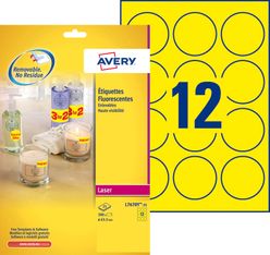 Avery - 300 Étiquettes adhésives rondes jaune fluo - diamètre 63,5 mm - Impression laser - réf L7670Y-25
