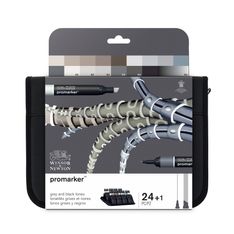 ProMarker - Pack de 24 marqueurs double pointe - gris et noir