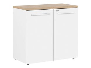 Armoire mi-haute YES ! - L80 x H74 x P42 - 2 portes - Façade blanche - Dessus chêne