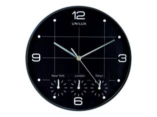 Unilux - Horloge On Time - mécanisme quartz - 4 fuseaux horaires - 30,5 cm - noir