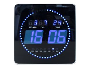 Unilux - Horloge Flo - carrée LED bleue - 28 cm - noir