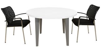 Table de réunion ronde EVIDENCE - 120 cm - Pieds blancs - Plateau blanc