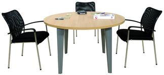 Table de réunion ronde EVIDENCE - 120 cm - Pieds blancs - Plateau imitation érable