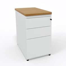 Caisson hauteur bureau 80 cm EVIDENCE - 2 tiroirs + 1 tiroir dossiers suspendus - corps blanc - top blanc