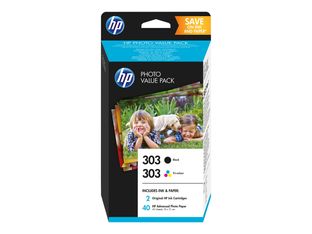HP 303 - pack de 2 + papier photo - noir et 3 couleurs - cartouche d'encre originale (Z4B62EE)