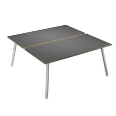 Bureau Bench LEONARDO - L160 x H74 x P168 - Pieds métal blancs - Anthracite chants chêne