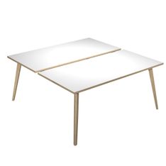 Bureau Bench LEONARDO - L180 x H74 x P168 - Pieds bois - Blanc chants chêne