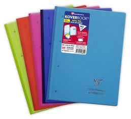 Clairefontaine Koverbook - Bloc de cours agrafé A4+ - 160 pages détachables perforées - petits carreaux (5x5 mm) - disponible dans différentes couleurs