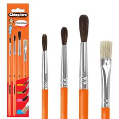 Cléopâtre - Pack de 3 pinceaux poil de poney N° 6, 10, 14 + 1 brosse soie de porc N°8