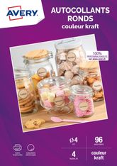 Avery - 96 Étiquettes autocollantes rondes kraft - diamètre 40 mm