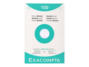 Exacompta - Pack de 100 fiches Bristol quadrillées - 10 x 15 cm - blanc