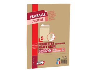 GPV Pack'n Post - 5 Pochettes kraft à soufflets C4 229 x 324 mm - 120 gr - bande auto-adhésive