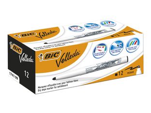 BIC VELLEDA 1741 - Pack de 12 marqueurs effaçables - pointe ogive - noir