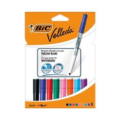BIC VELLEDA 1741 - Marcador - para pizarra - colores surtidos - tinta con base de acetona - 1.4 mm - medio (paquete de 8)