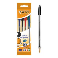 BIC Cristal - 4 Stylos à bille - noir, rouge, bleu, vert - 1 mm - pointe moyenne
