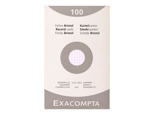 Exacompta - Pack de 100 Fiches bristol - 12,5 x 20 cm - petits carreaux - blanc