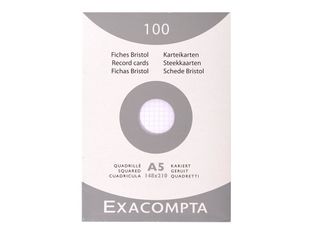 Exacompta - Pack de 100 Fiches Bristol - A5 - petits carreaux - non perforées - blanc