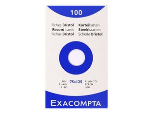 Exacompta - Pack de 100 Fiches Bristol - 7,5 x 12,5 cm - unies - non perforées - blanc