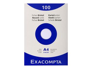 Exacompta - Pack de 100 Fiches Bristol - A4 - unies - non perforées - blanc