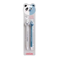 Duo de stylos effaçables panda et ours Back2Fun - encre bleue et pointe 0,5 mm - design mignon