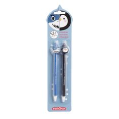 Duo de stylos effaçables requin et pingouin Back2Fun - encre bleue et pointe fine 0,5 mm