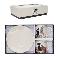 Kiub - Coffret Duo Tasses Café avec Soucoupes - Porcelaine - Collection Bug Art - 26 x 17 x 6.5 cm - Disponible dans différents assortiments