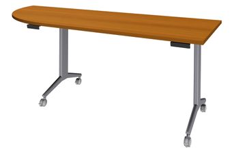 Table de réunion abattantes angle à gauche - L200 x P80 cm - pied alu - plateau imitation merisier